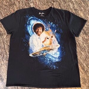 Bob Ross Size XL women-Shirt Galaxy Joy Of Painting Shrt Sleeve Tee Black Space